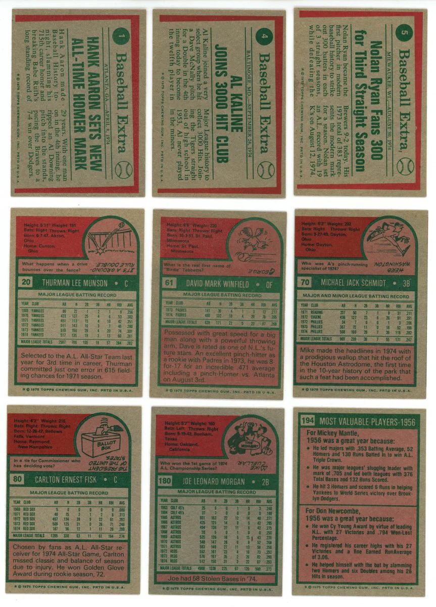 1975 TOPPS BASEBALL COMPLETE SET BREAK - 15 CARDS PER BOX! INCLUDES 1 OR MORE HOFER! - Image 3