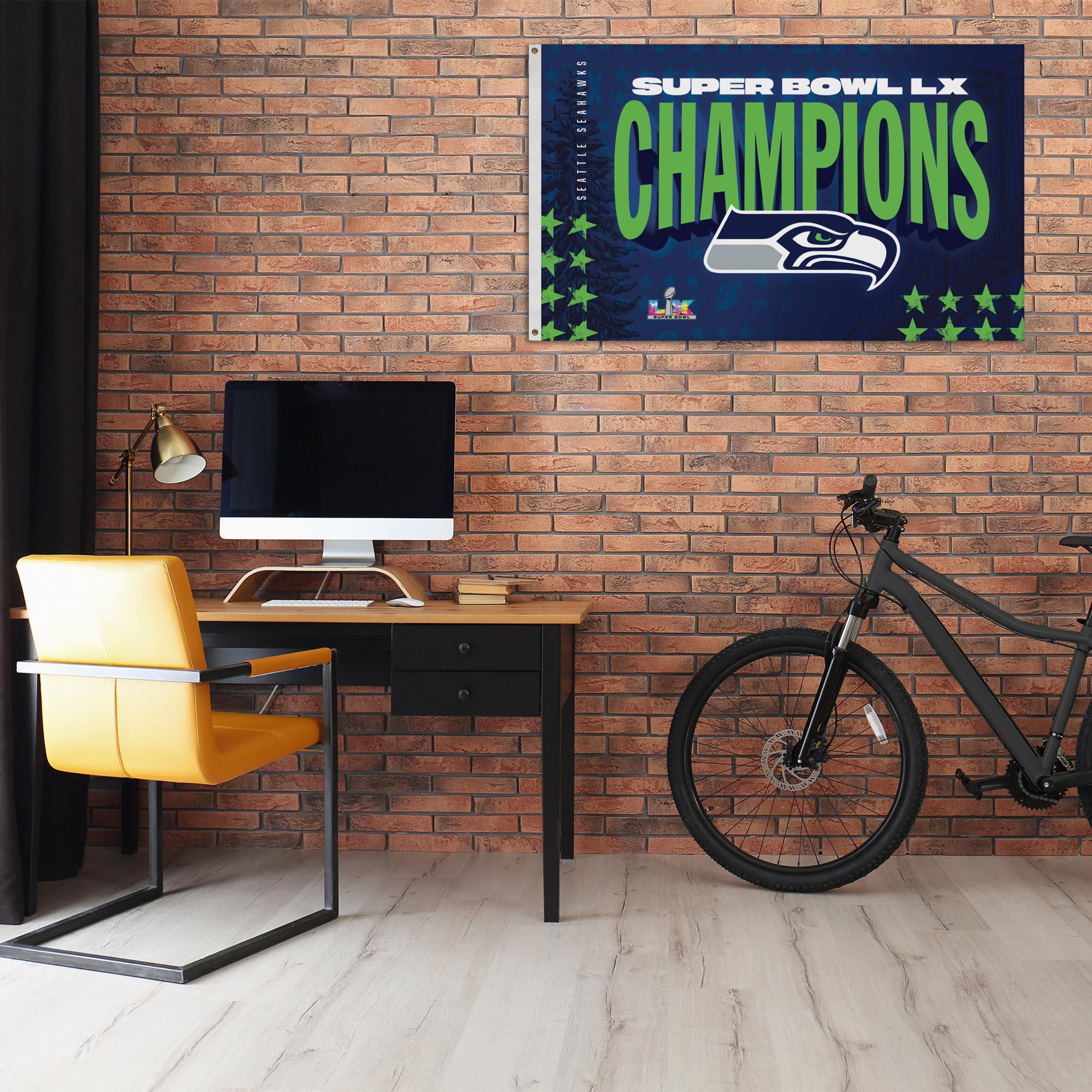 3 ft x 5 ft Fan Banner Flag – Seattle Seahawks Super Bowl LX Champions Football Wall Decor, Lightweight Fabric, Metal Grommets - Image 2