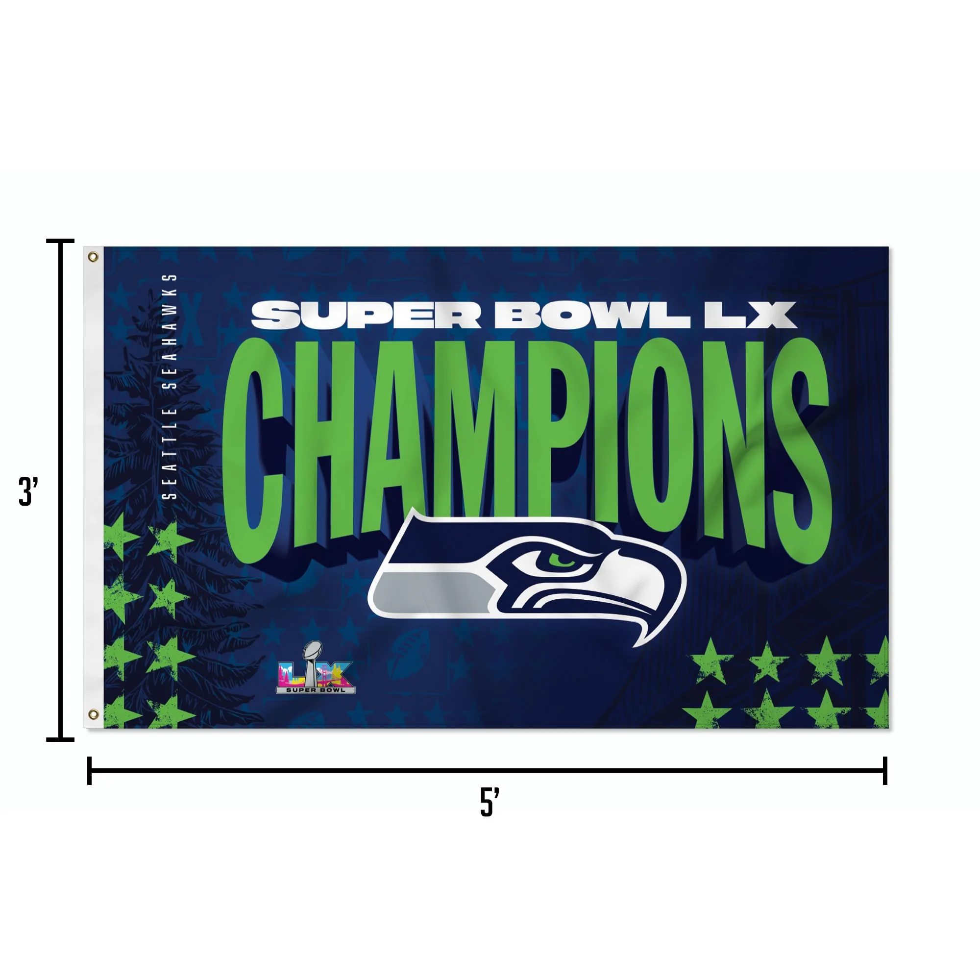 3 ft x 5 ft Fan Banner Flag – Seattle Seahawks Super Bowl LX Champions Football Wall Decor, Lightweight Fabric, Metal Grommets - Image 5