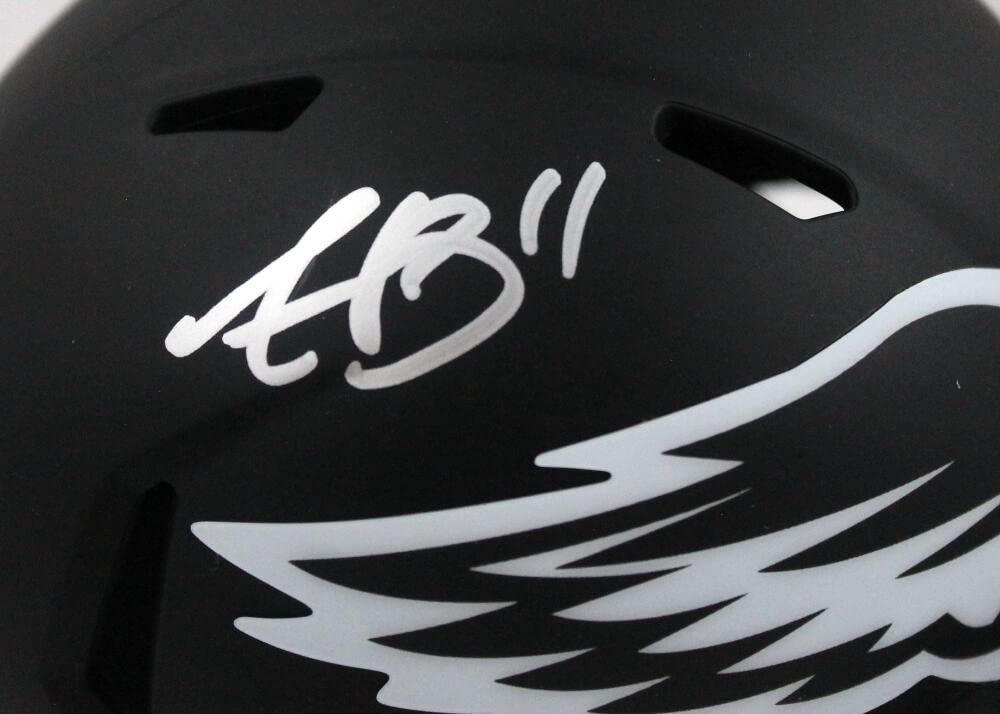 A.J. Brown Autographed Eagles Eclipse Speed Mini Helmet-Beckett W Hologram Silver - Image 2