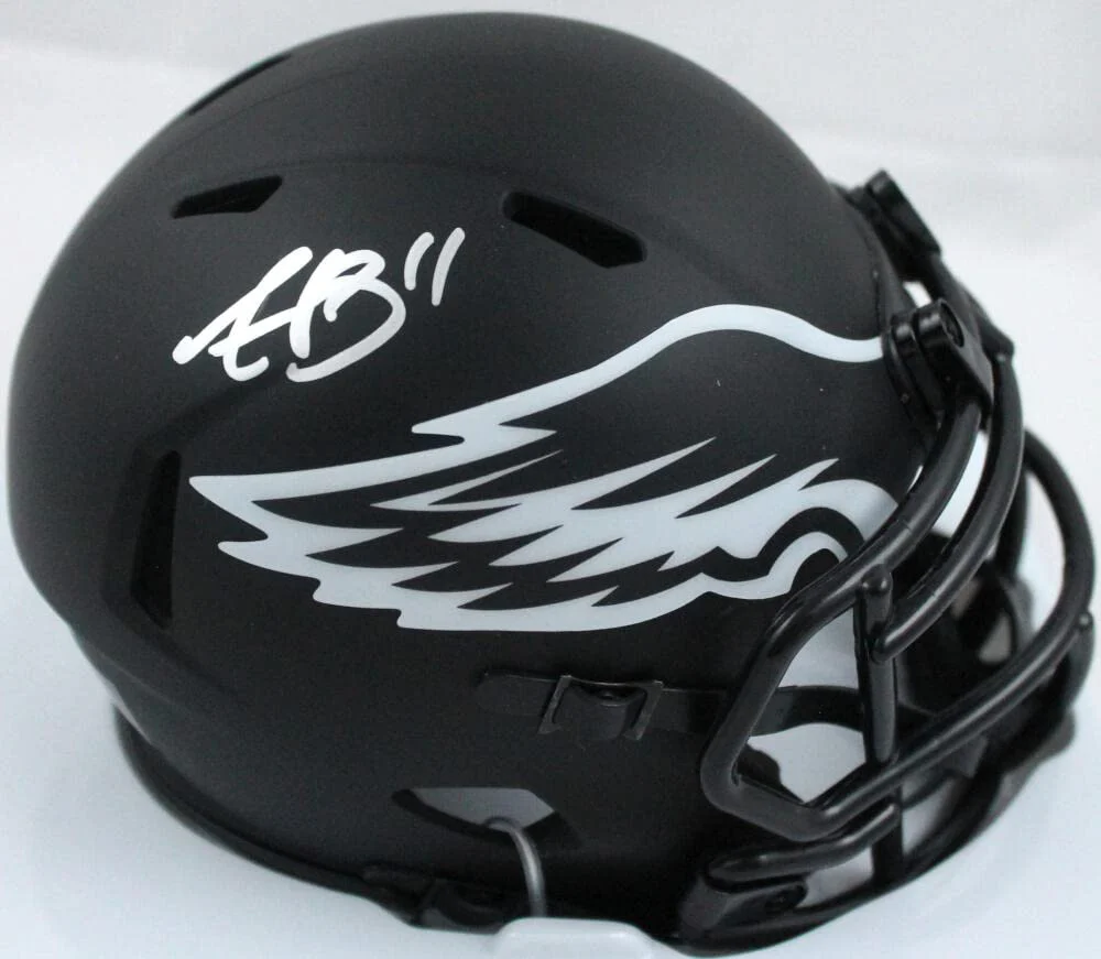 A.J. Brown Autographed Eagles Eclipse Speed Mini Helmet-Beckett W Hologram Silver - Image 3