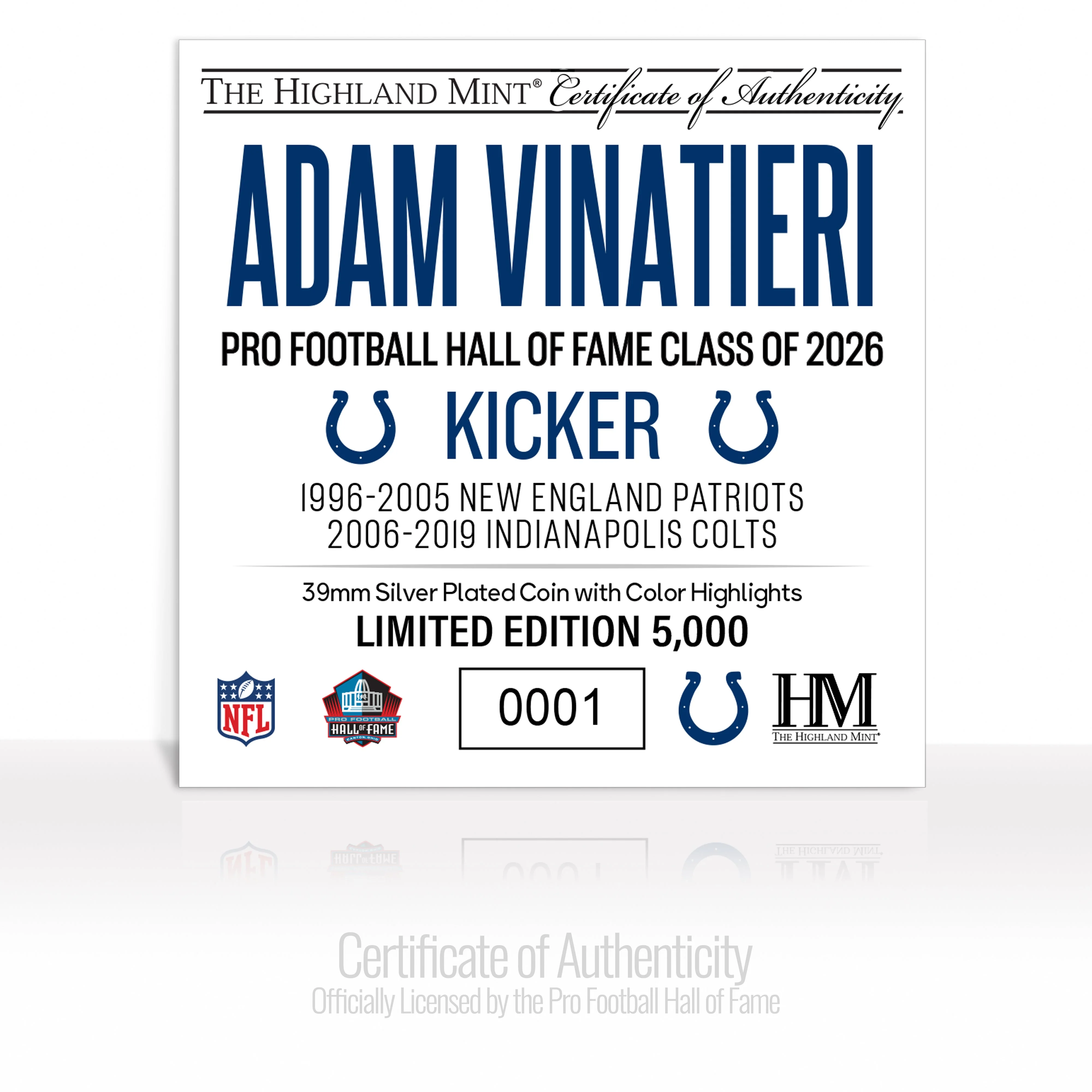 Adam Vinatieri Colts 2026 NFL Hall of Fame Induction Silver Plated Coin - Image 2