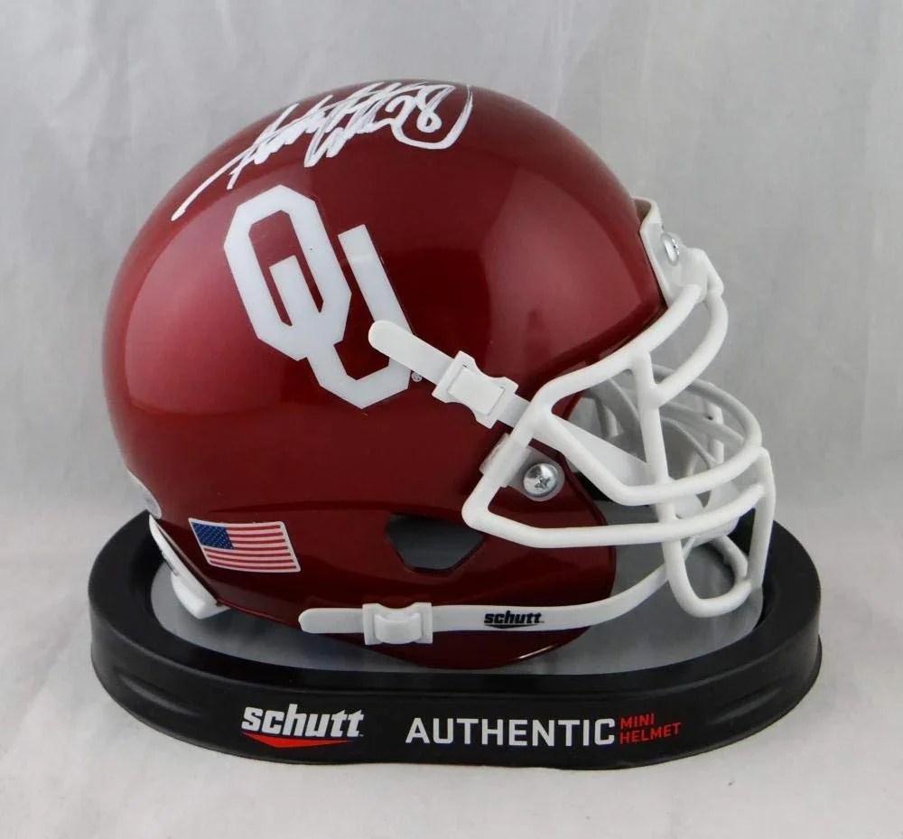 Adrian Peterson Autographed Oklahoma Sooners Schutt Mini Helmet- Beckett Auth White - Image 2