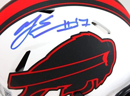 AJ Epenesa Autographed Buffalo Bills Lunar Speed Mini Helmet-Beckett W Hologram Blue - Image 3