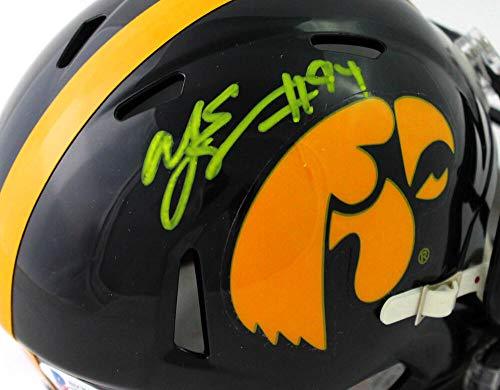 AJ Epenesa Autographed Iowa Hawkeyes Speed Mini Helmet- Beckett W Yellow - Image 2