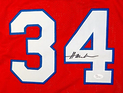 Akeem Olajuwon Autographed Red College Style Jersey- JSA Witnessed Authenticated - Image 3