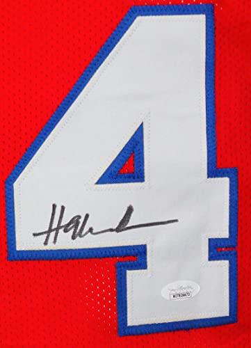 Akeem Olajuwon Autographed Red College Style Jersey- JSA Witnessed Black - Image 3