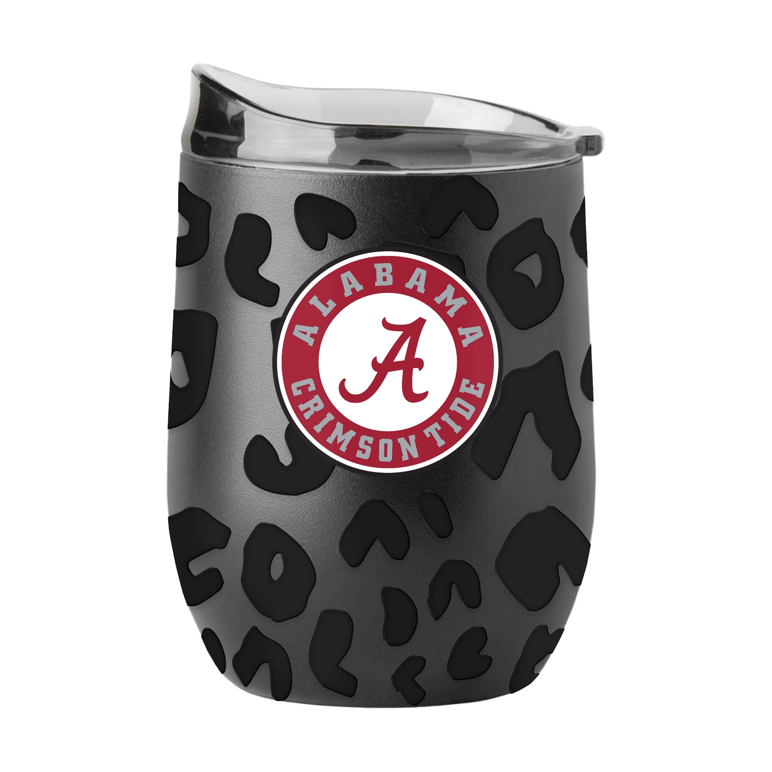 Alabama Crimson Tide Leopard 16oz Black Powder Coat Curved Beverage