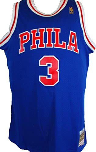 Allen Iverson Autographed 76ers Blue Mitchell&Ness Hardwood Classic Swingman Jersey- Beckett W Hologram Black - Image 4