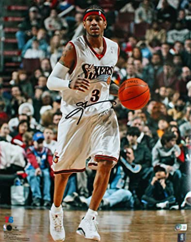 Allen Iverson Autographed Philadelphia 76ers 16x20 White Jsy Photo-Beckett W Hologram Black