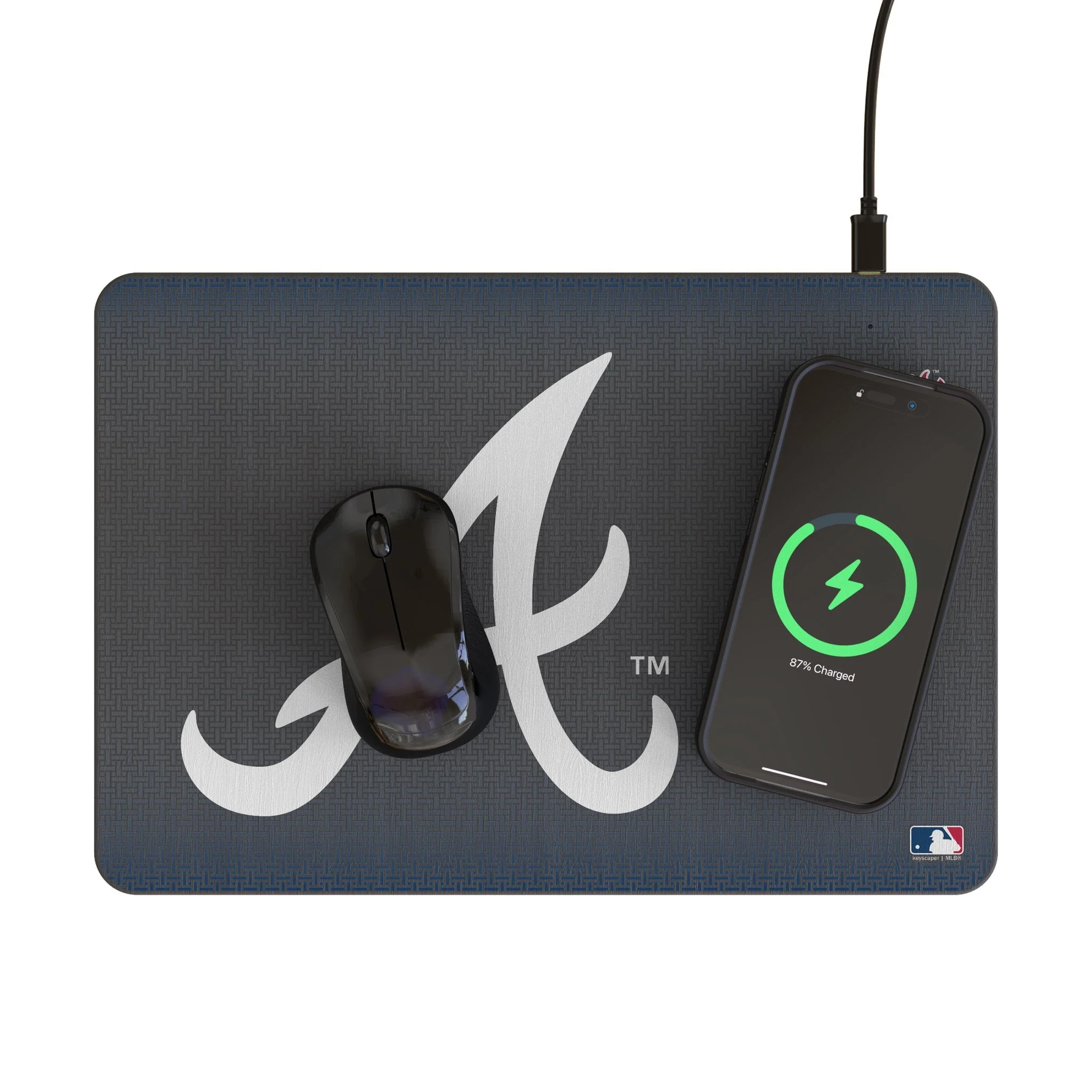 Atlanta Braves Linen 15-Watt Wireless Charger and Mouse Pad - Image 2