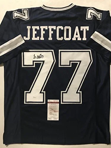 Autographed/Signed Jim Jeffcoat Dallas Dark Blue Football Jersey JSA COA - Image 2