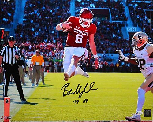 Baker Mayfield Autographed Oklahoma Sooners 16x20 HM In Air Photo w/ 17 HT - Beckett W Auth Black
