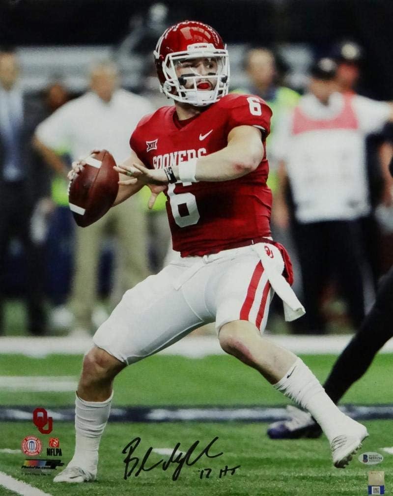 Baker Mayfield HT Signed Oklahoma Sooners 16x20 About to Pass PF Photo- Beckett - Image 3