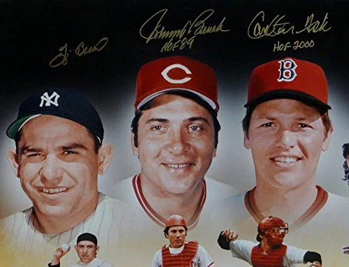Berra, Bench, Fisk Carter Autographed HOF Catchers 16x20 Photo Steiner Auth - Image 2