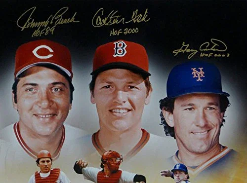 Berra, Bench, Fisk Carter Autographed HOF Catchers 16x20 Photo Steiner Auth - Image 3