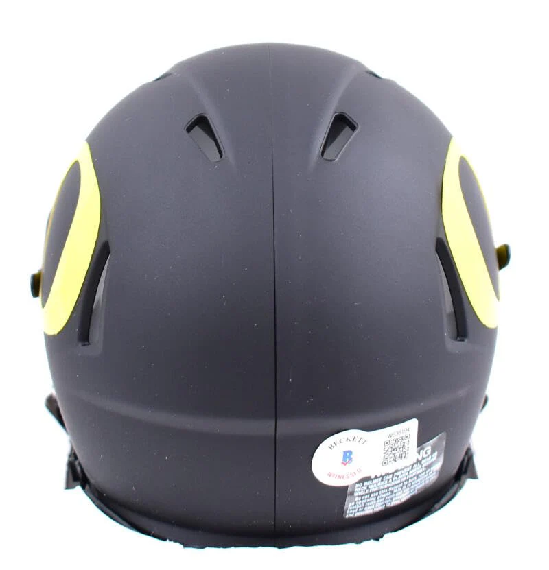 Bo Nix Autographed Ducks Black Speed Mini Helmet- Beckett W Hologram Yellow - Image 6