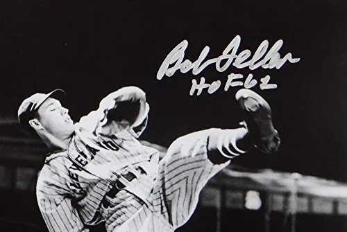 Bob Feller Signed Cleveland Indians 8x10 HOF B&W Pitching Photo- MLB AuthSilver - Image 2