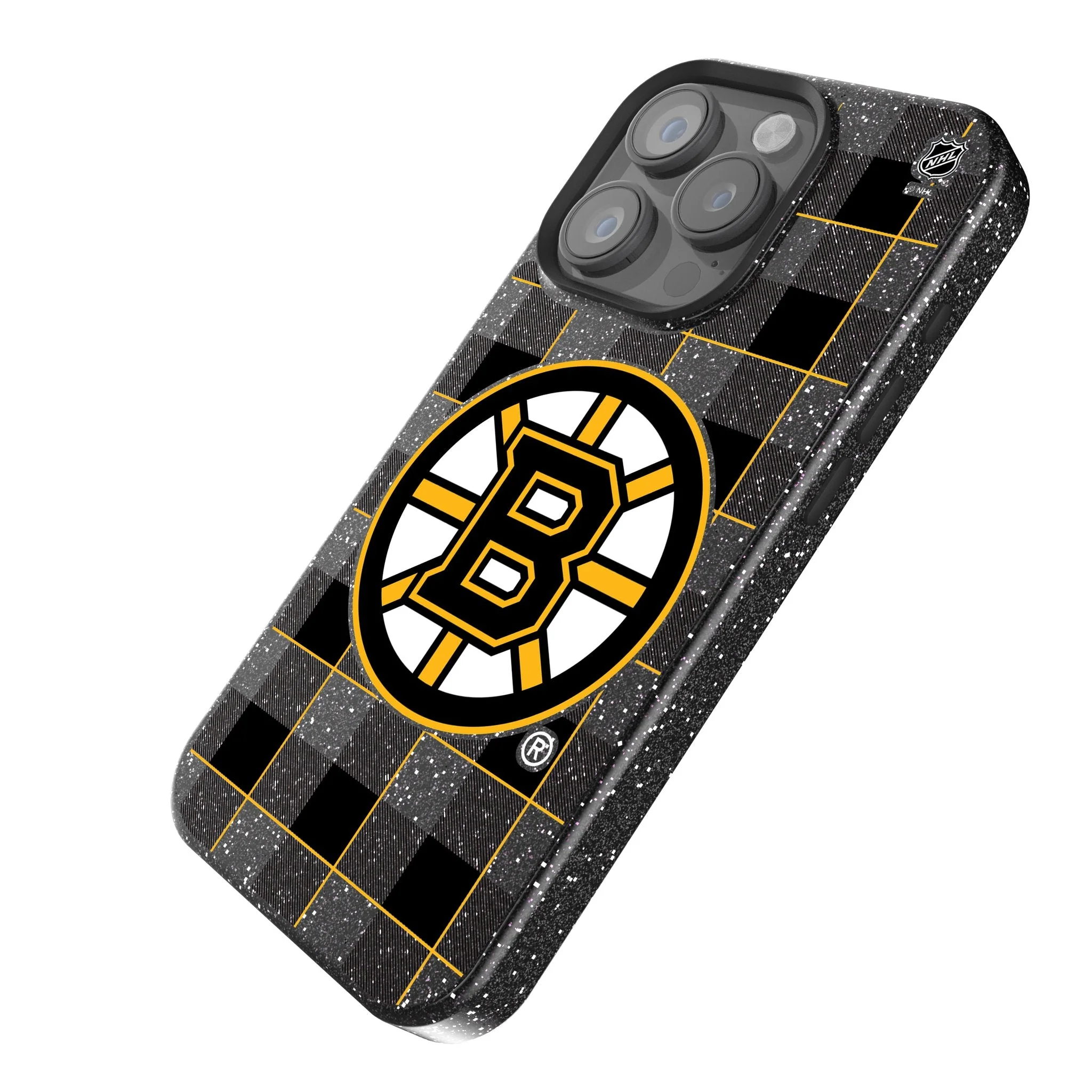 Boston Bruins Plaid Bling Phone Case - Image 2