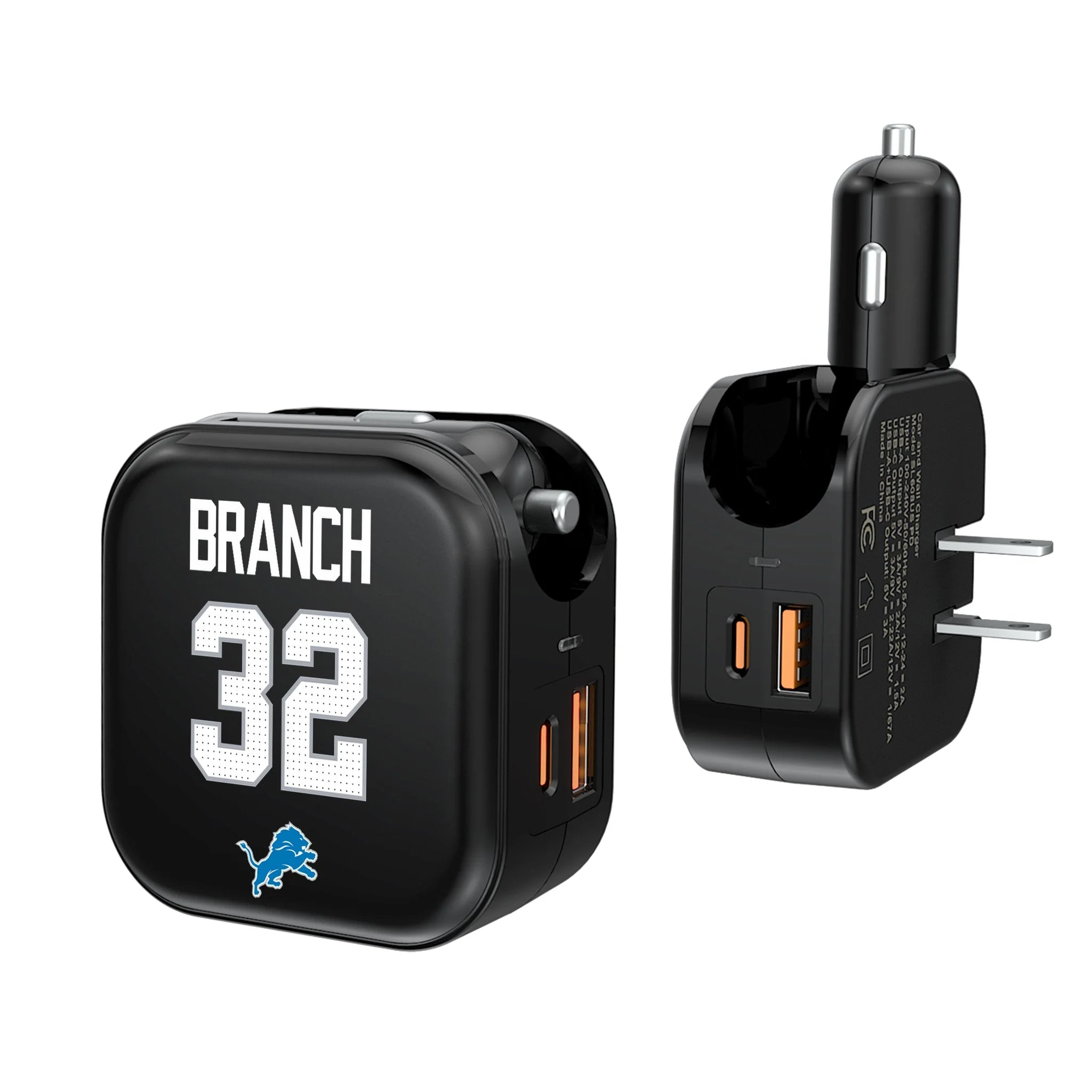 Brian Branch Detroit Lions 32 Ready 2 in 1 USB A/C Charger