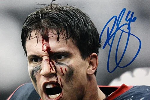Brian Cushing Autographed 8x10 BW Bloody Face Color Blue Photo- JSA W Auth - Image 2