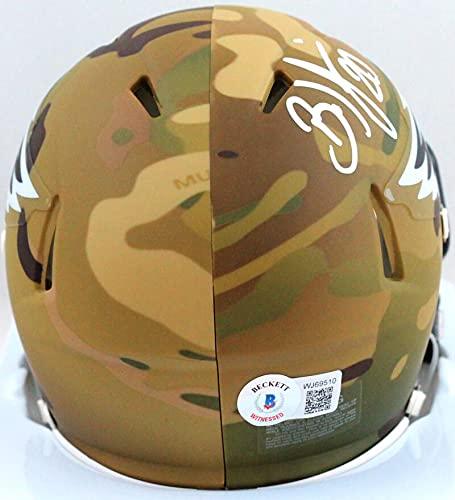 Brian Dawkins Autographed Eagles Camo Speed Mini Helmet- Beckett W White - Image 2
