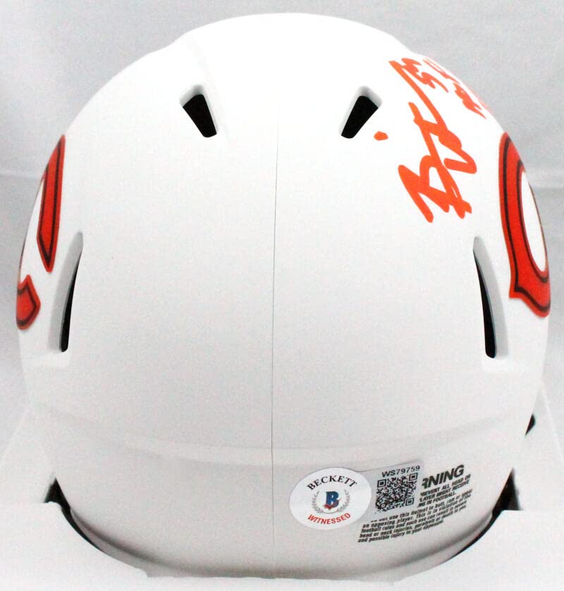 Brian Urlacher Autographed Chicago Bears Lunar Speed Mini Helmet w/HOF-Beckett W Hologram Orange - Image 4