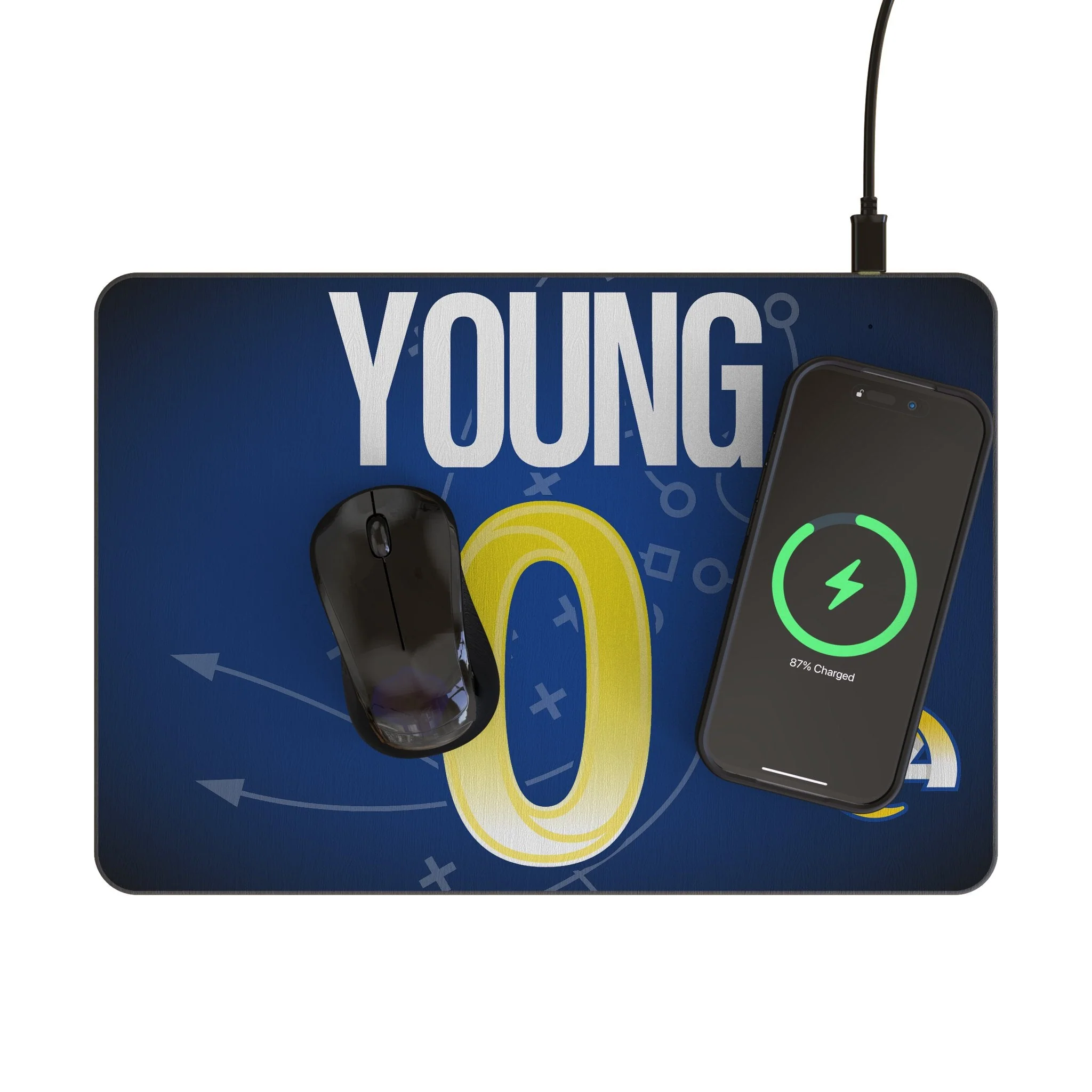 Byron Young Los Angeles Rams 0 Game Tactic 15-Watt Wireless Charger and Mouse Pad - Image 2