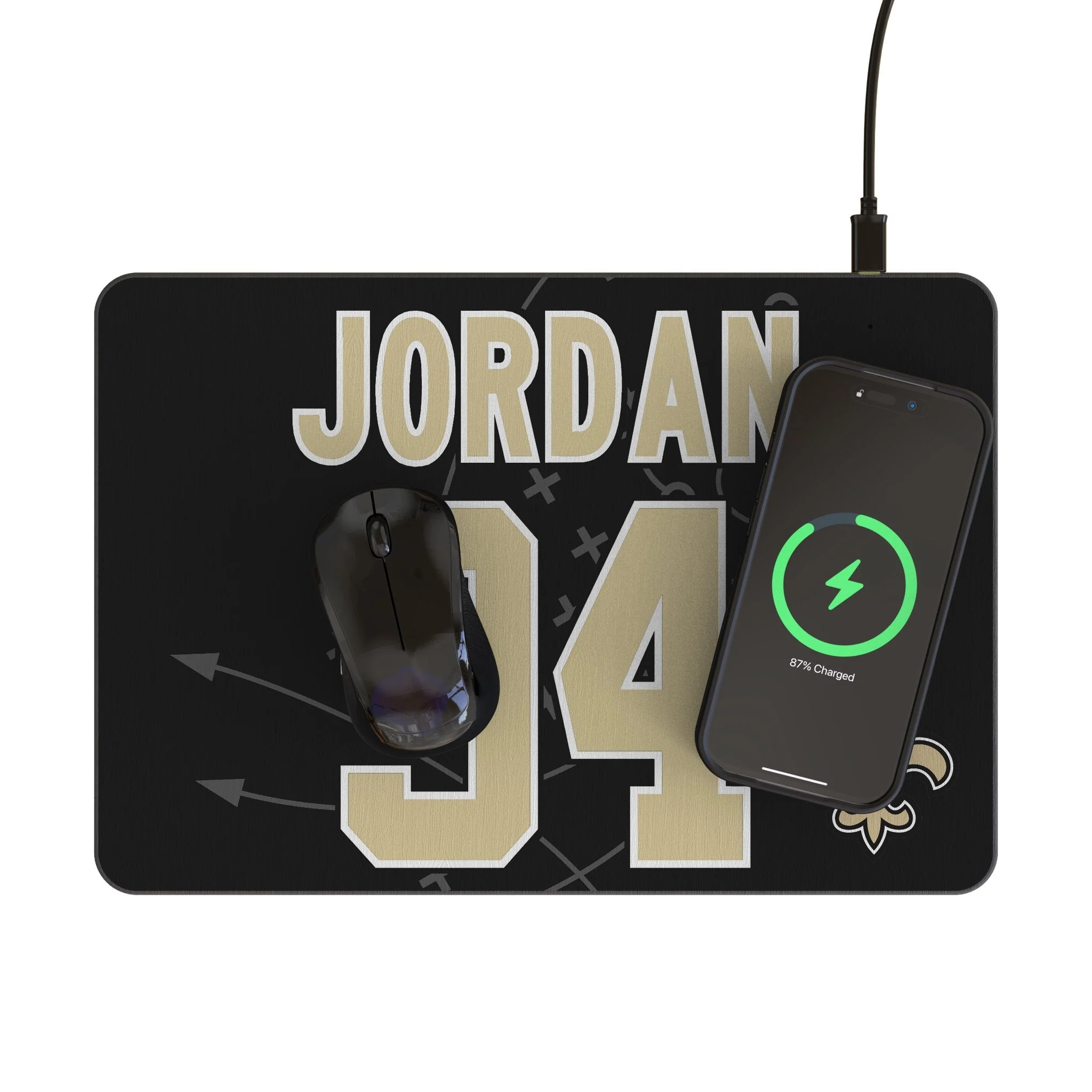 Cameron Jordan New Orleans Saints 94 Game Tactic 15-Watt Wireless Charger and Mouse Pad - Image 2