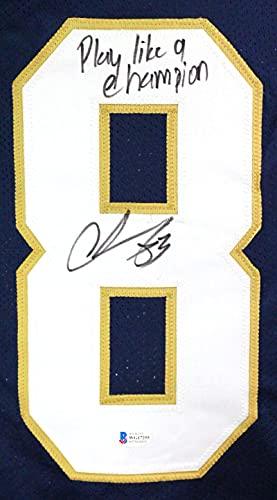 Chase Claypool Autographed Navy College Style Jersey w/PLACT- Beckett W Black - Image 3