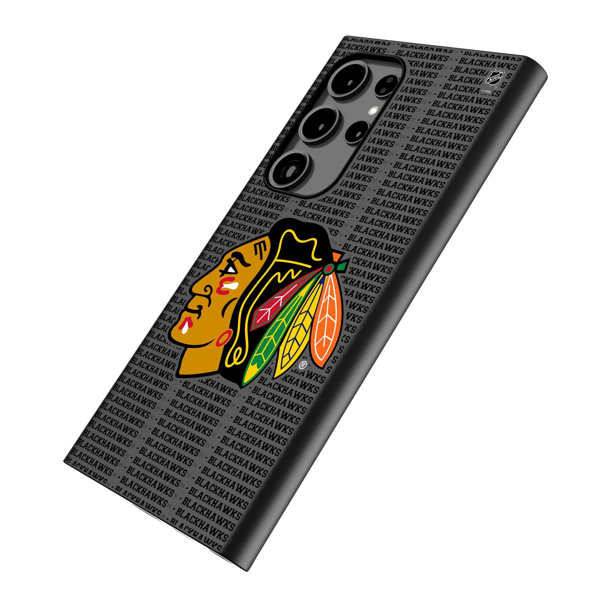 Chicago Blackhawks Text Backdrop MagSafe Compatible Phone Case for Samsung Galaxy - Image 2