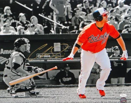 Chris Davis Autographed 16x20 B/W Color Watching Hit Photo- JSA Authenticated