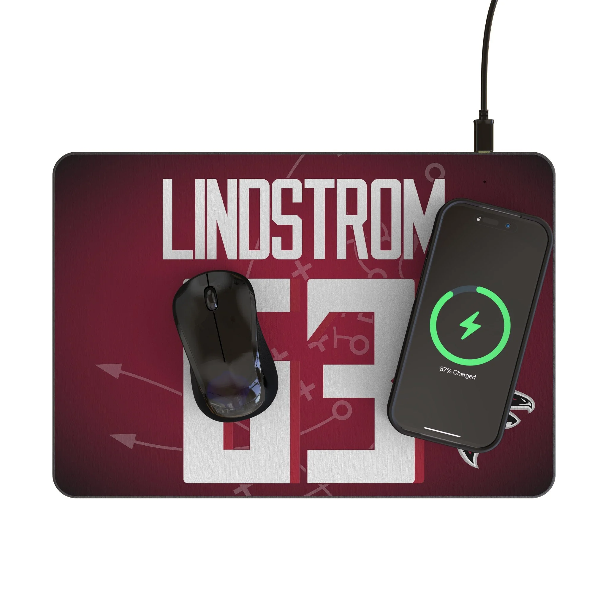 Chris Lindstrom Atlanta Falcons 63 Game Tactic 15-Watt Wireless Charger and Mouse Pad - Image 2