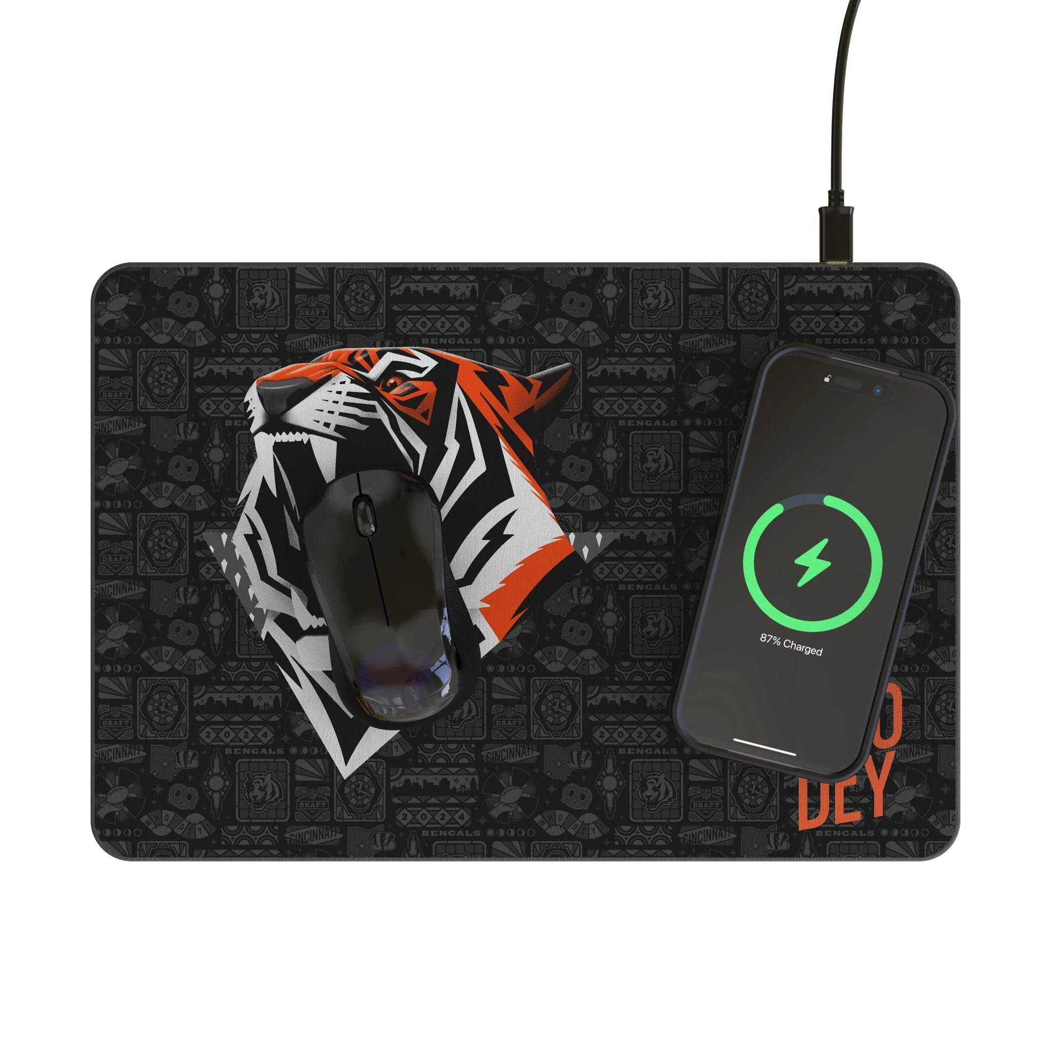 Cincinnati Bengals 2024 Edition 15-Watt Wireless Charger and Mouse Pad - Image 2