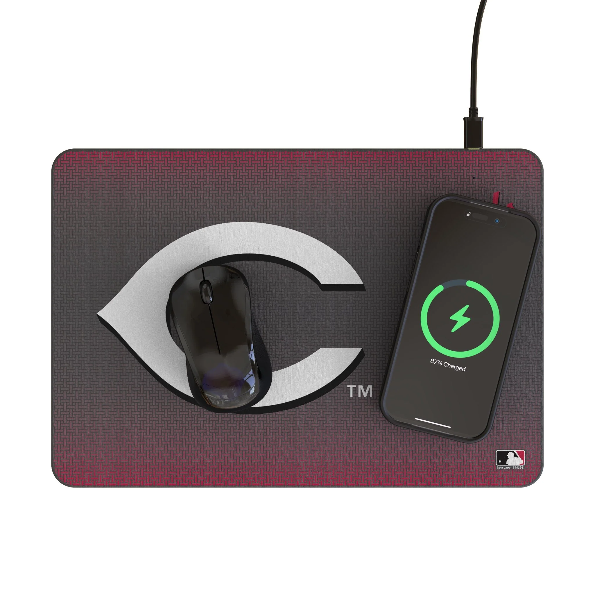 Cincinnati Reds Linen 15-Watt Wireless Charger and Mouse Pad - Image 2