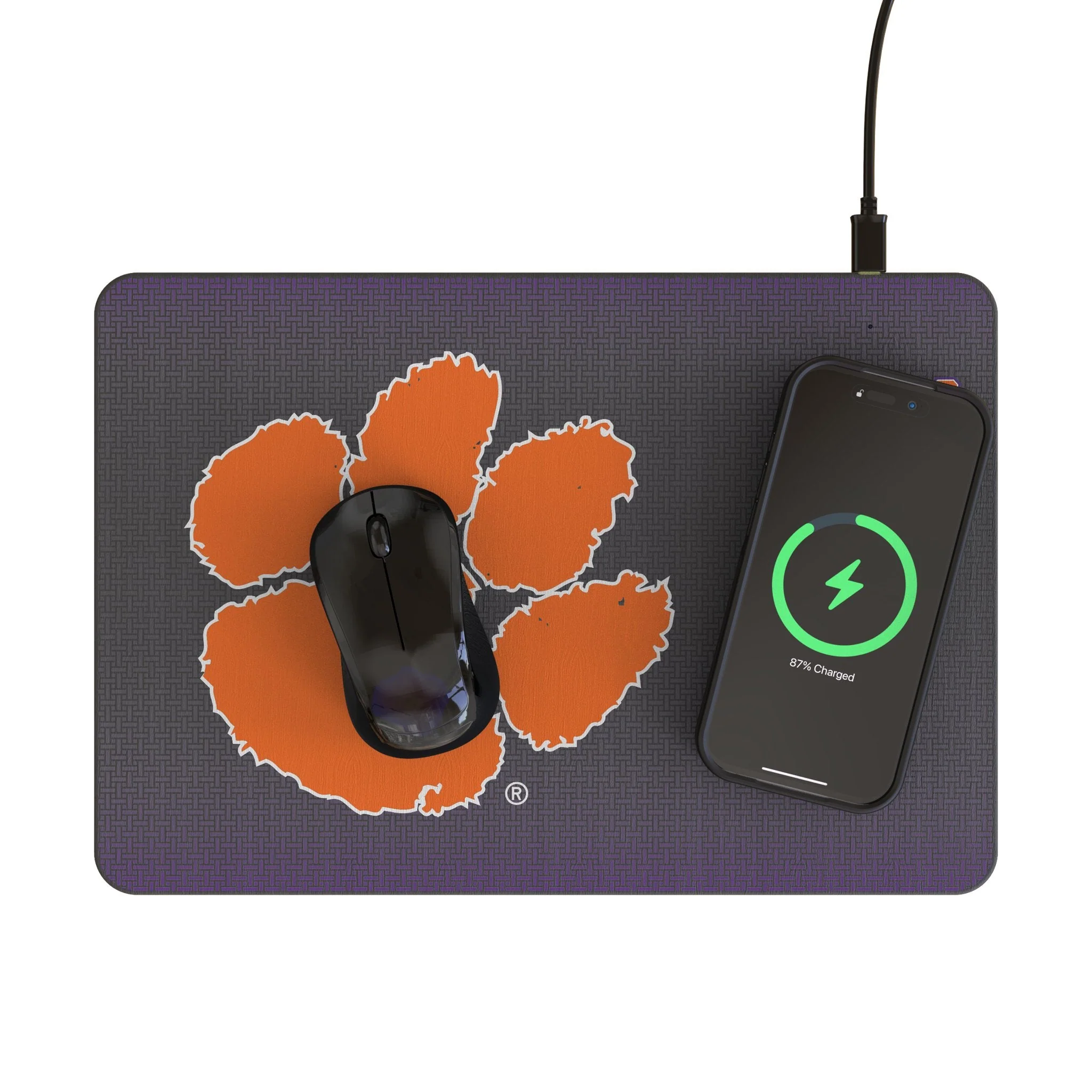 Clemson University Tigers Linen 15-Watt Wireless Charger and Mouse Pad - Image 2