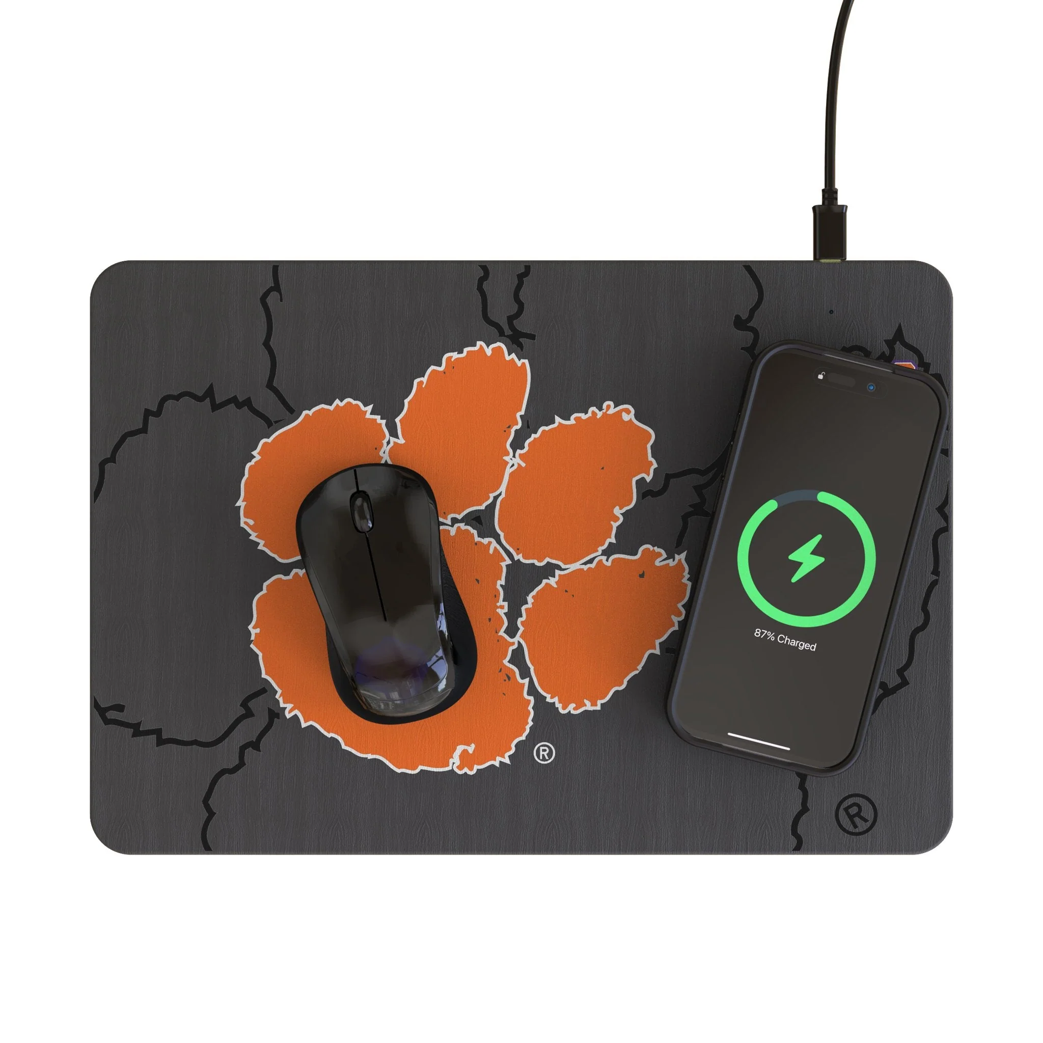 Clemson University Tigers Monocolor Tilt 15-Watt Wireless Charger and Mouse Pad - Image 2