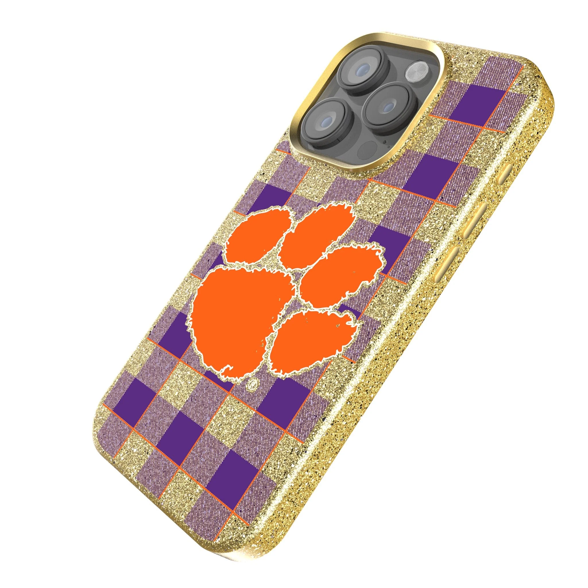 Clemson University Tigers Plaid Bling Phone Case - Image 2