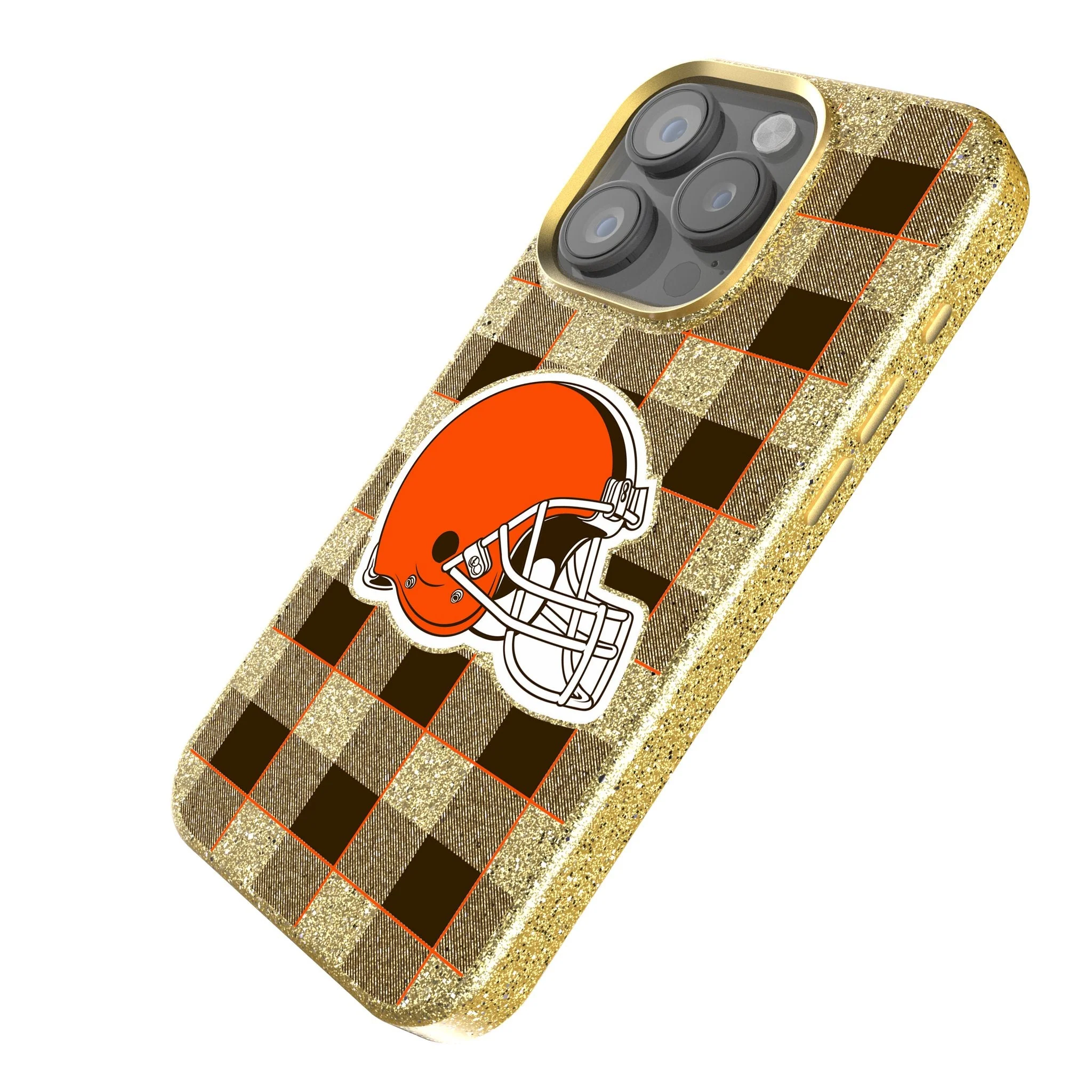 Cleveland Browns Plaid Bling Phone Case - Image 2