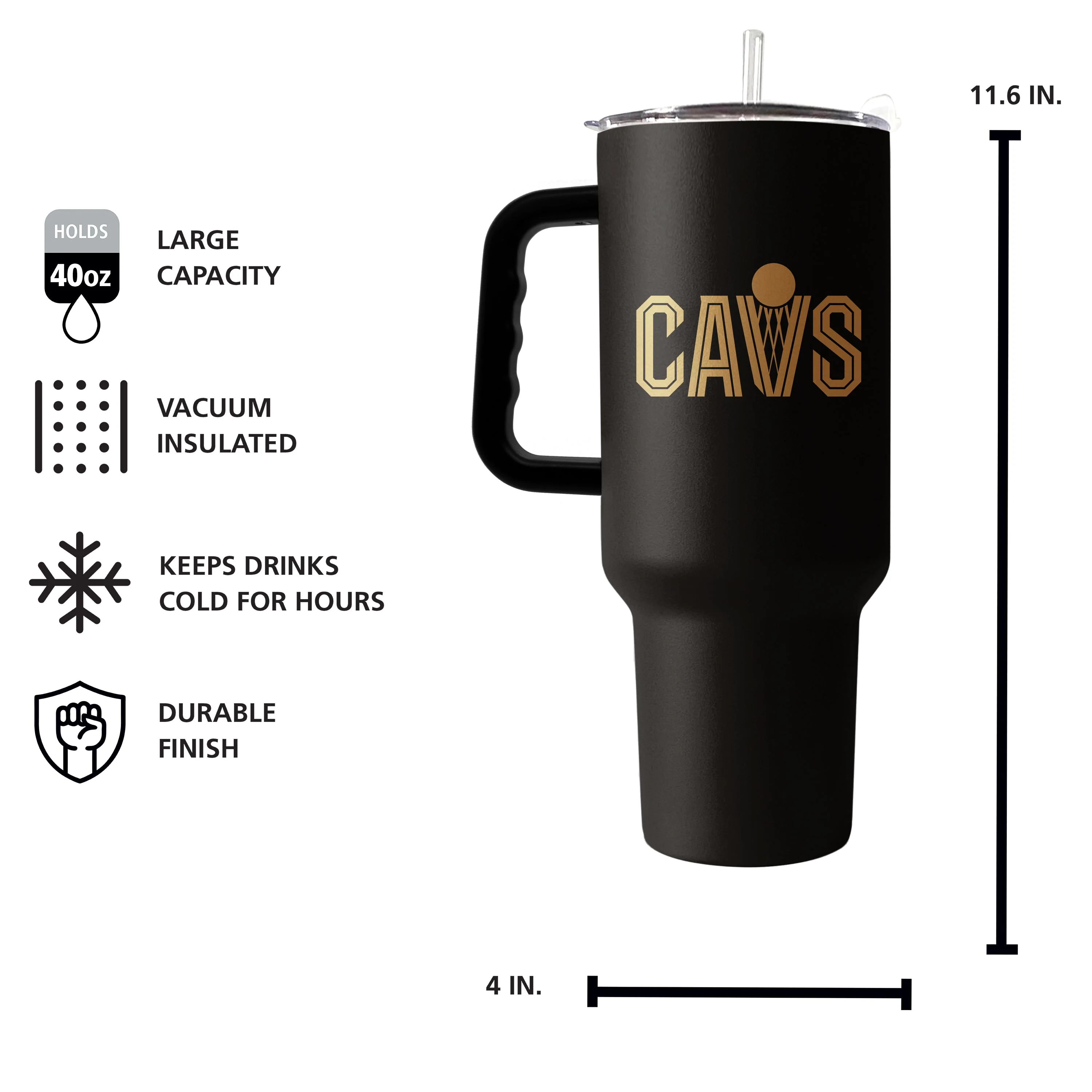 Cleveland Cavaliers Black 40oz Flipside Powder Coat Tumbler - Image 5