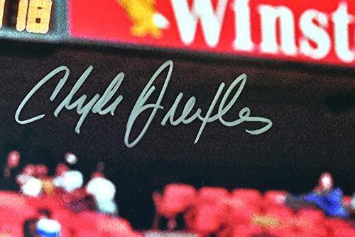 Clyde Drexler Autographed Portland Trail Blazers 16x20 Dunk v. Rockets Photo- JSA W Silver - Image 2