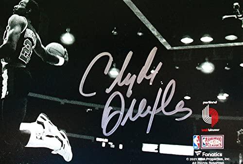 Clyde Drexler Autographed Portland Trail Blazers 8x10 B/W Dunk Photo- JSA W Silver - Image 2