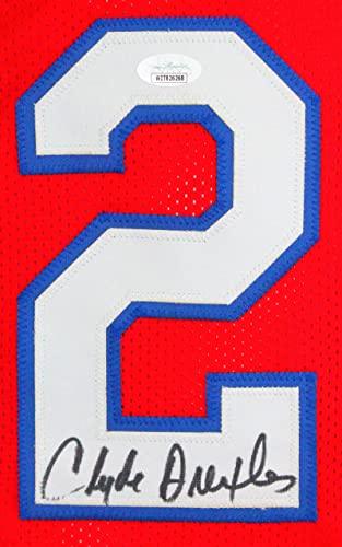 Clyde Drexler Autographed Red College Style Jersey- JSA Witnessed Black - Image 3
