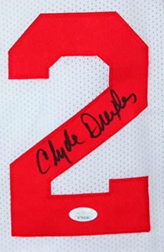 Clyde Drexler Autographed White Pro Style Jersey- JSA W Black - Image 3