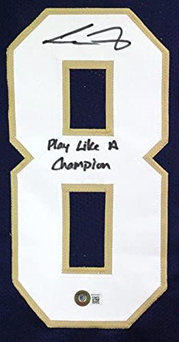 Cole Kmet Autographed Blue College Style Jersey w/PLACT - Beckett W Black - Image 3