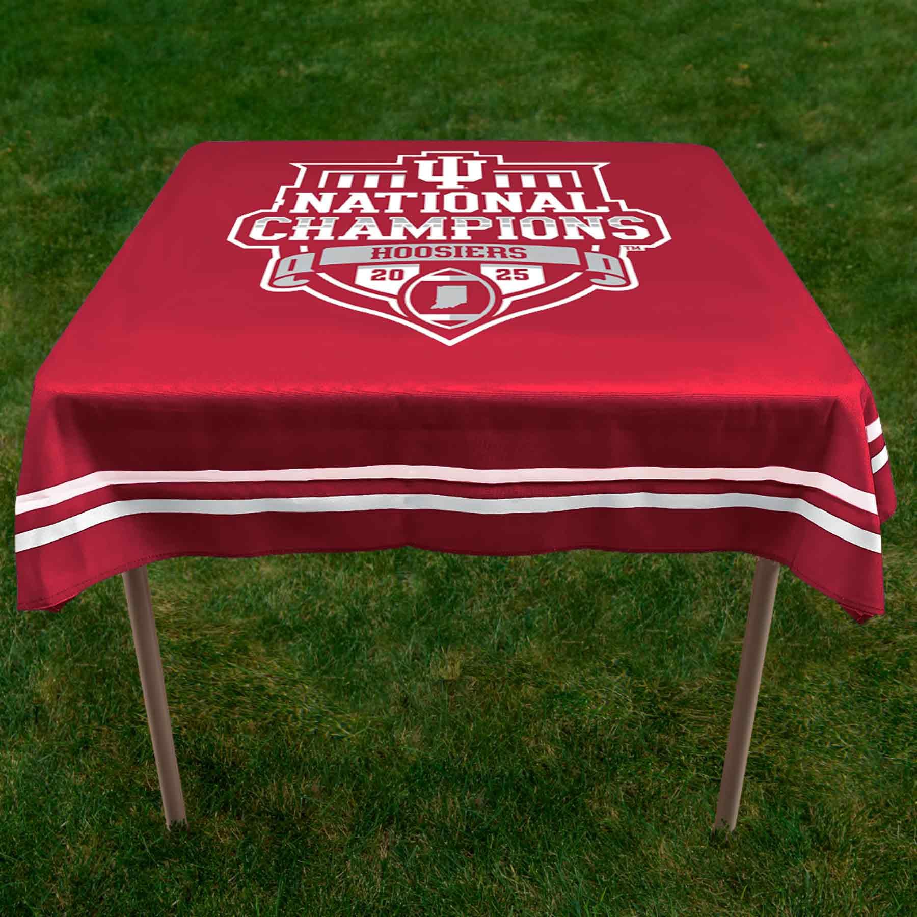 College Flags & Banners Co. Indiana Hoosiers National Champions 2025 Logo Tablecloth or Table Overlay