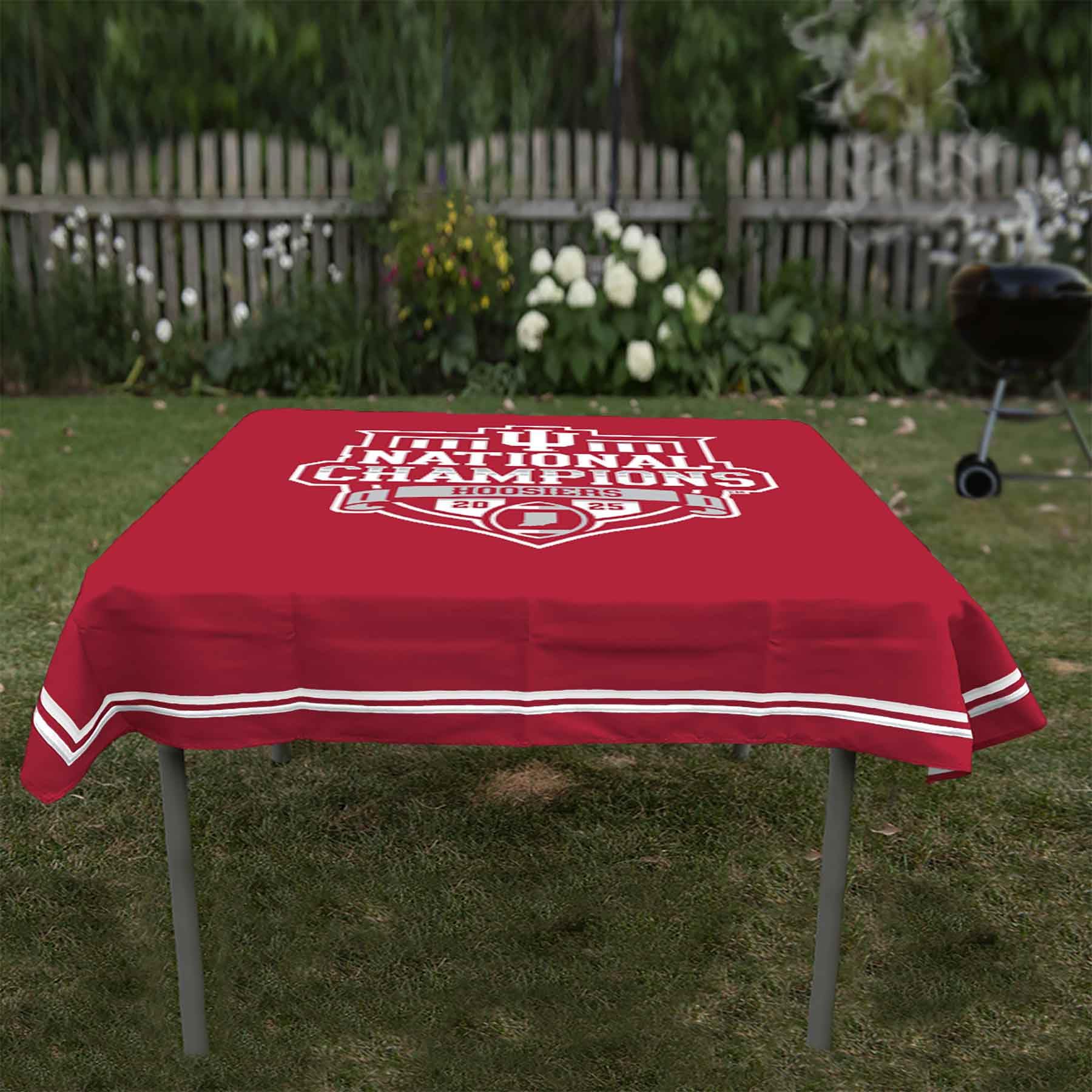 College Flags & Banners Co. Indiana Hoosiers National Champions 2025 Logo Tablecloth or Table Overlay - Image 2