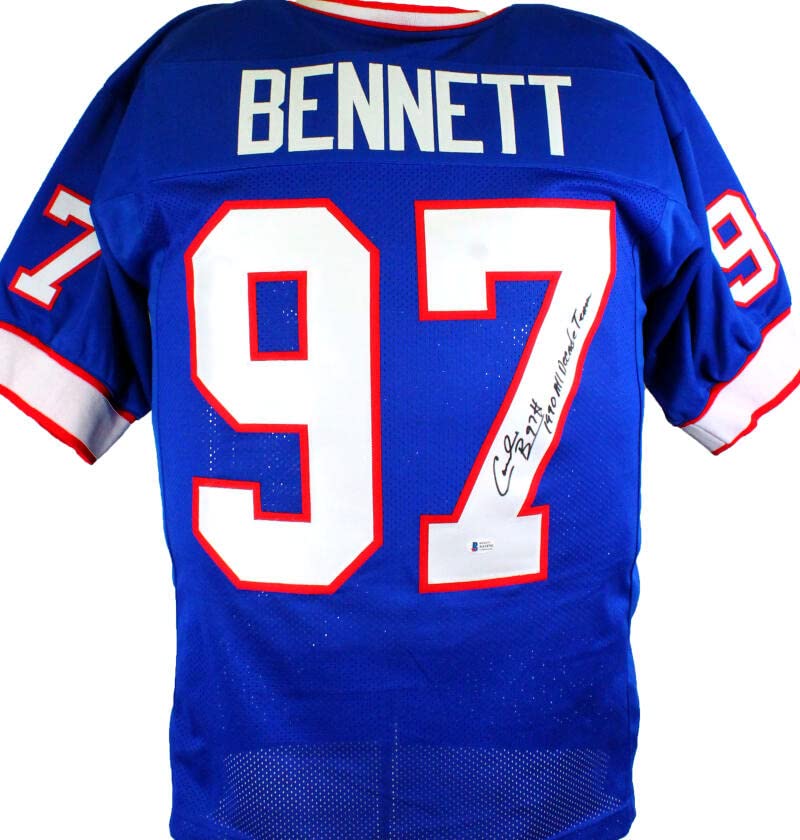 Cornelius Bennett Autographed Blue Pro Style Jersey w/Insc.-Beckett Black