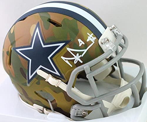 Dak Prescott Autographed Dallas Cowboys Camo Mini Helmet- Beckett W White