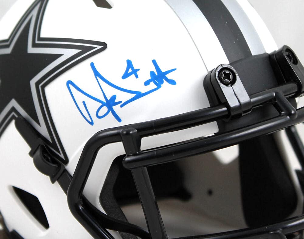 Dak Prescott Autographed Dallas Cowboys Lunar Speed Mini Helmet- Beckett W Holo - Image 3